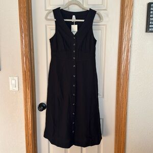 Pact Organic Canopy Linen Blend Button Front Dress - Small - Black